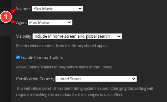 Plex Settings - Libraries - Movies